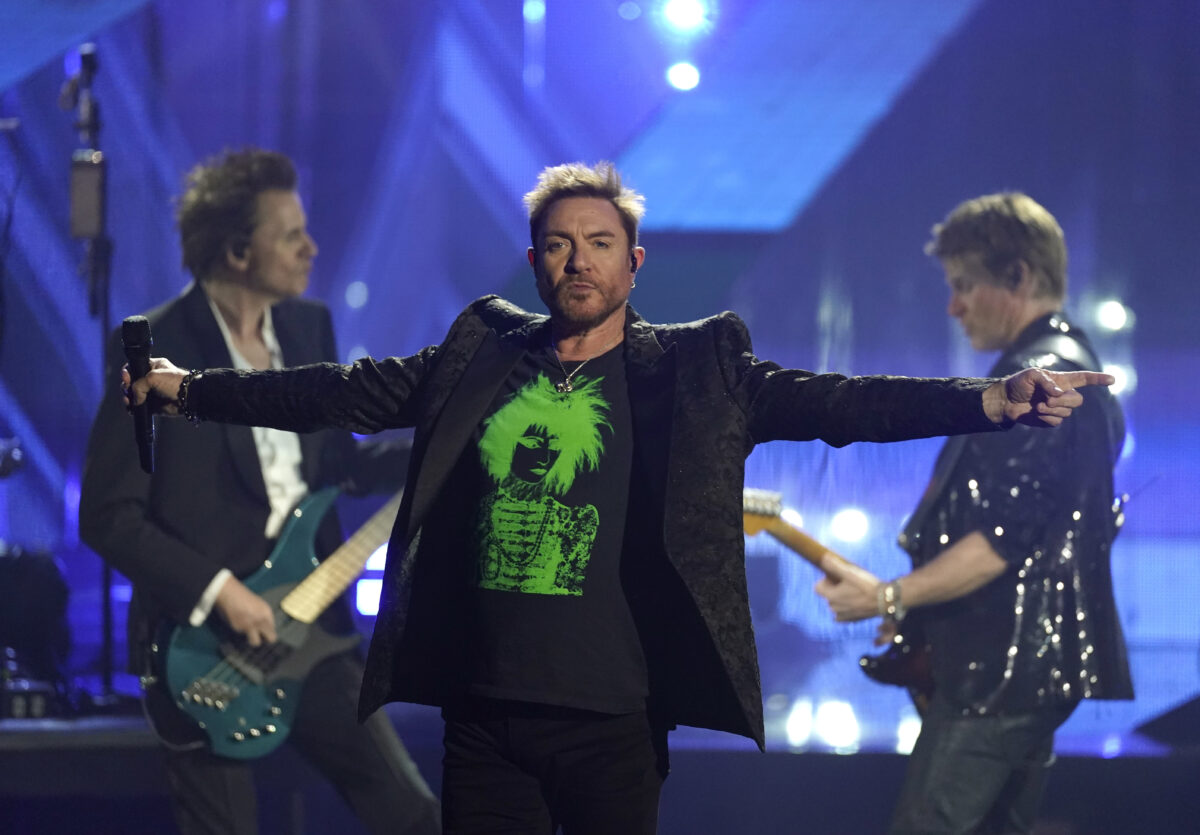 Inductees John Taylor, from left, Simon Le Bon, and Roger Taylor of Duran Duran perform during the Rock & Roll Hall of Fame Induction Ceremony on Saturday, Nov. 5, 2022, at the Microsoft Theater in Los Angeles. (AP Photo/Chris Pizzello)
