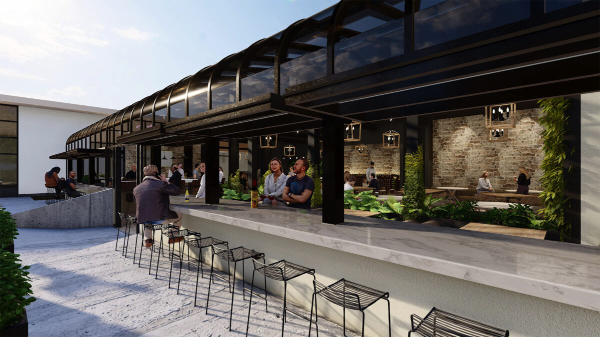 Initial renderings of proposed remodels at Flying Ace Kitchen + Taproom restaurant at the Charles M. Schulz Sonoma County Airport. (Images provided by SSP America)