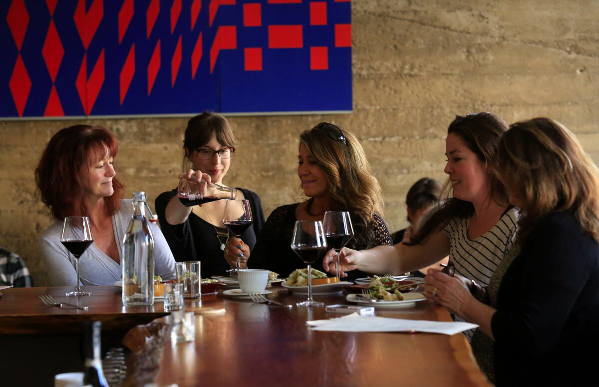 Friends gather for a birthday dinner at the Spinster Sisters in the South A district of Santa Rosa. (Photo by John Burgess)