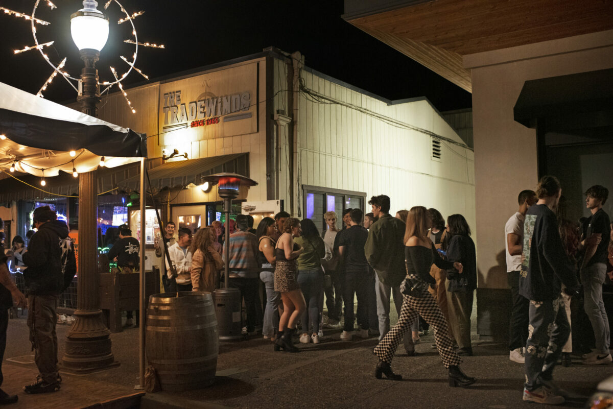 A small crowd waiting to get into The Tradewinds during a bar hopping night driven mostly by Sonoma State University students in Cotati Calif., Thursday, March 10, 2022. (Photo: Erik Castro/for The Press Democrat)