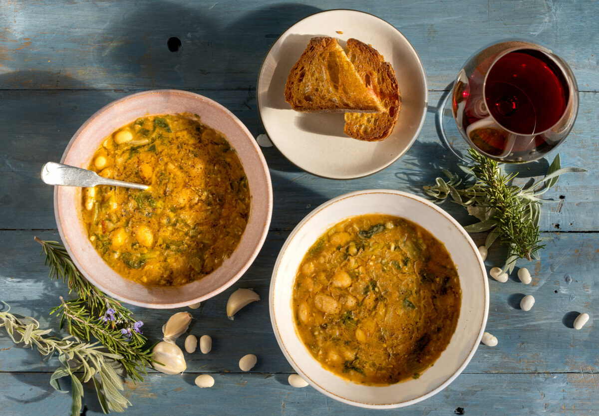 Vegetarian Escarole and White Bean Soup from chef Kelly Mariani, culinary director/co-owner of Scribe Winery and chef Kirsten Watley. (John Burgess/Press Democrat)