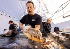 Chris Amadio, owner of Mamadio’s, makes about 200 cheesesteaks on his regular Friday night, March 7, 2025 pop-up at Parliament Brewing Co. in Rohnert Park. (John Burgess / The Press Democrat)