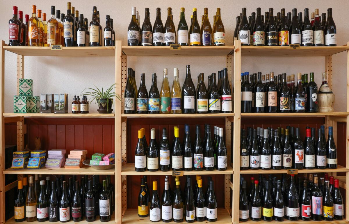 The retail wine section in The Redwood natural wine bar in Sebastopol on Friday, February 24, 2023. (Christopher Chung/The Press Democrat)