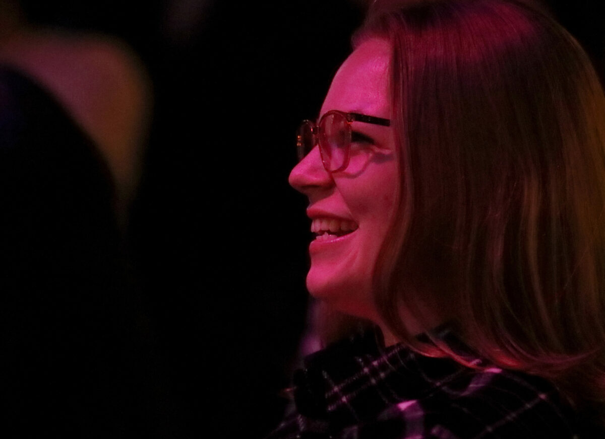 Ary Rowley, of Rohnert Park, laughs while watching the Don't Tell Comedy show at the Flamingo Resort, Thursday, February 9, 2023, in Santa Rosa. (Darryl Bush / For The Press Democrat)