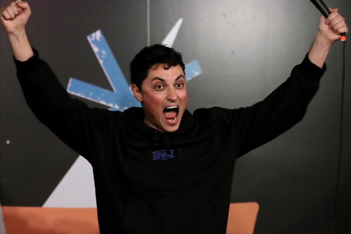 Comedian Jordan Thewlis, of Oakland, performs during the Don't Tell Comedy show at the Flamingo Resort, Thursday, February 9, 2023, in Santa Rosa. (Darryl Bush / For The Press Democrat)