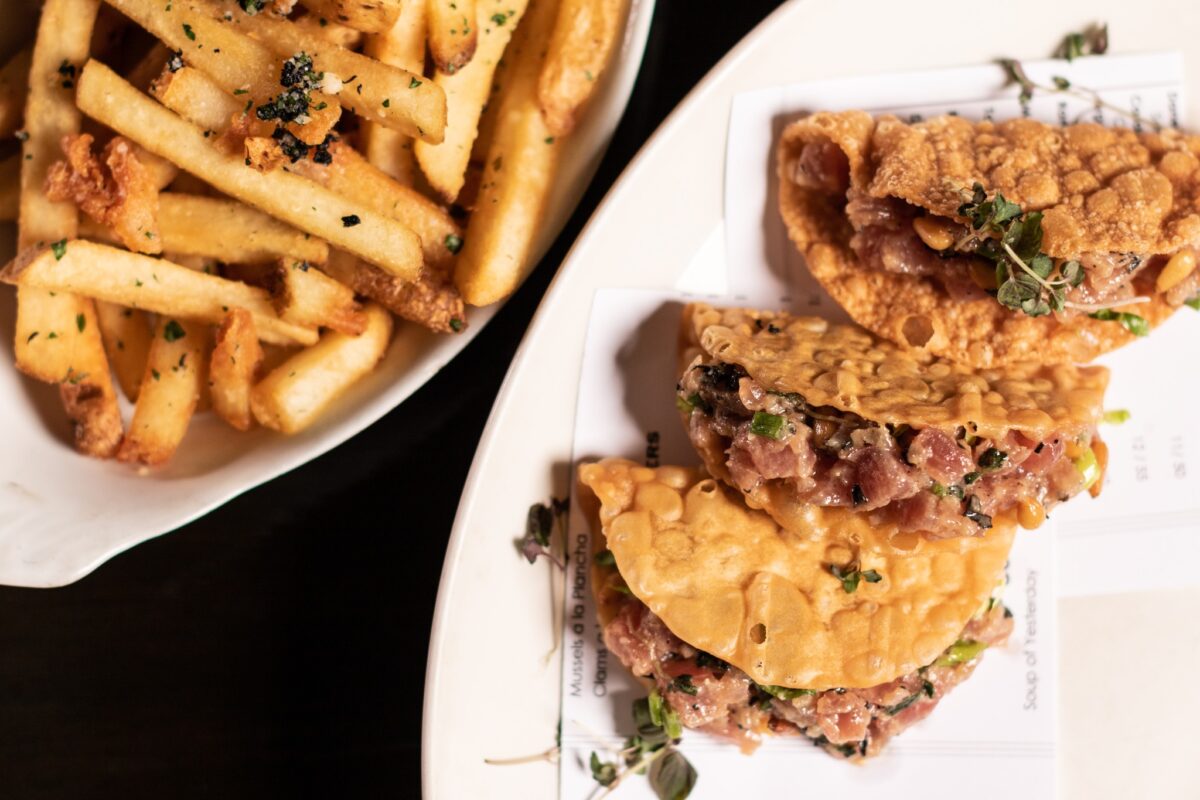 Tuna tartare tacos and truffle fries at Stark's Steak and Seafood in Santa Rosa. (Loren Hansen Photography)