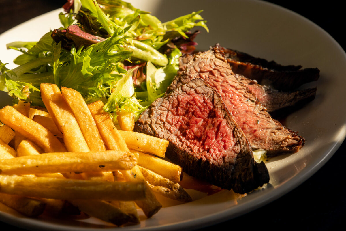 Seared Steak, sirloin with crispy fries, salad, herb butter and horseradish aioli from Americana in Santa Rosa. (John Burgess/The Press Democrat)