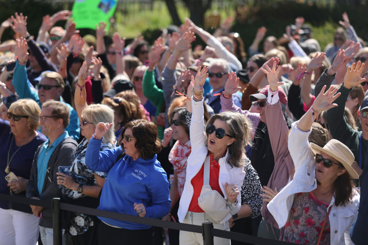 Fans cheer during a taping of NBC's "Today" show at St. Francis Winery in Santa Rosa, Thursday, April 20, 2023. (Beth Schlanker / The Press Democrat)