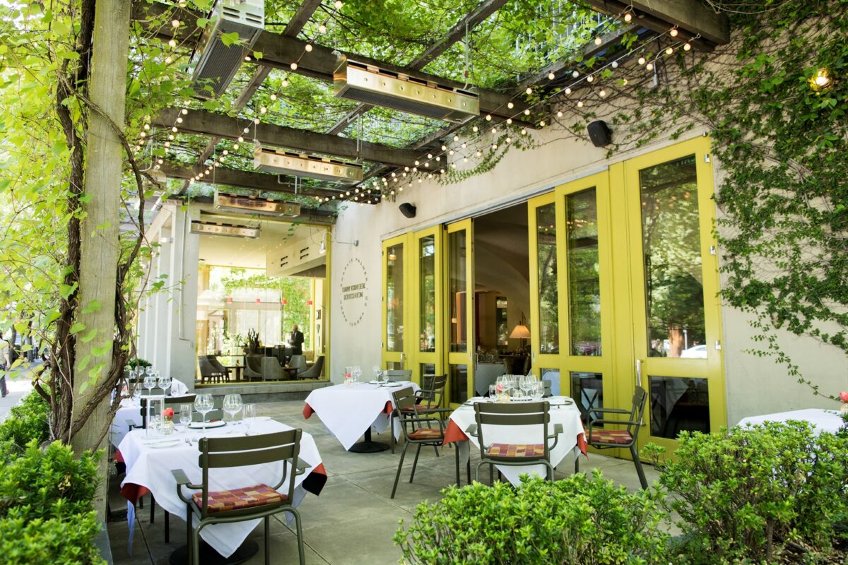 Patio area at Dry Creek Kitchen restaurant at Hotel Healdsburg. (Dry Creek Kitchen)