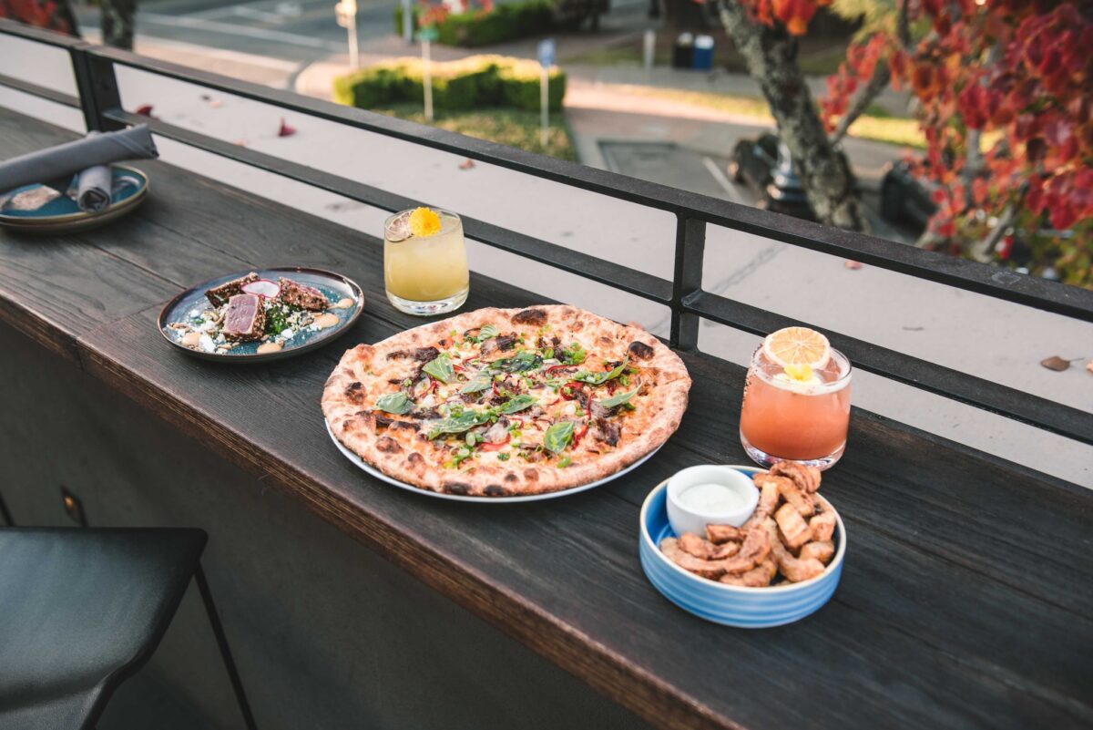 Pizza and cocktails at Roof 106 at The Matheson in Healdsburg. (The Matheson)