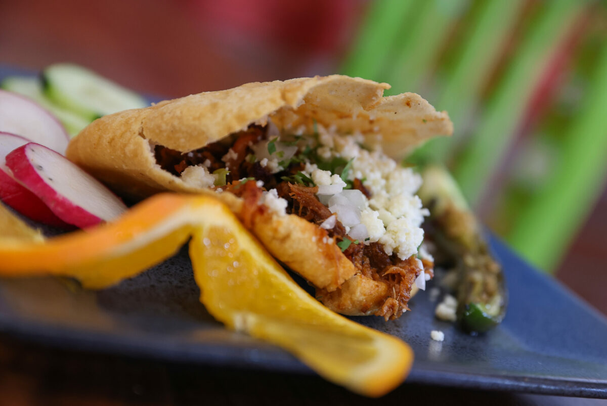 Gordita de Chicharon at El Fogon Taco Shop in Santa Rosa on Friday, April 14, 2023. (Christopher Chung/The Press Democrat)