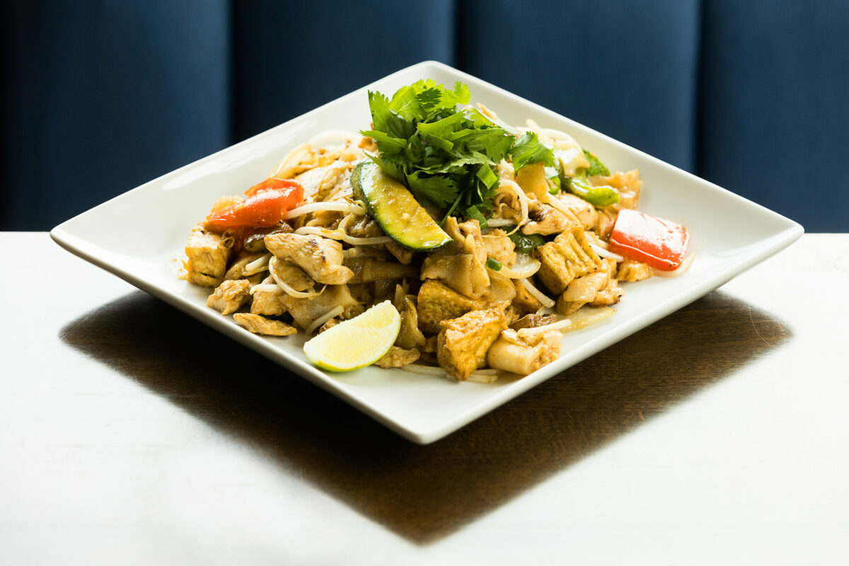 Mee Goreng with rice noodle, chicken, tofu, egg, black soy sauce, bean sprout, bell pepper, zucchini, onion, and mushrooms from chef Tony Ounpamornchai’s Mandarin Kitchen in Montgomery Village in Santa Rosa Friday May 5, 2023. (Photo by John Burgess/The Press Democrat)