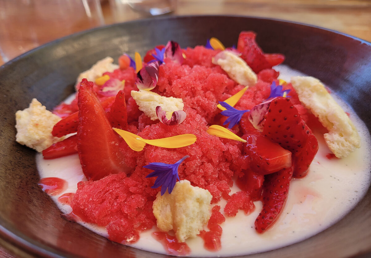 Panna cotta with strawberry granita at Bloom Carneros in Sonoma. (Heather Irwin)