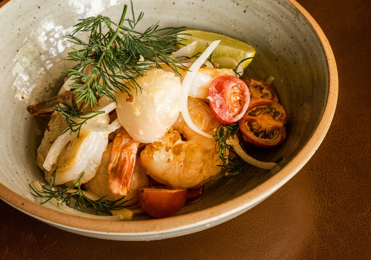 Prawns and Lychee Salad with shallots, cilantro, sriracha aioli, dill and cherry tomatoes from chef Tony Ounpamornchai’s Mandarin Kitchen in Montgomery Village in Santa Rosa Friday May 5, 2023. (Photo by John Burgess/The Press Democrat)