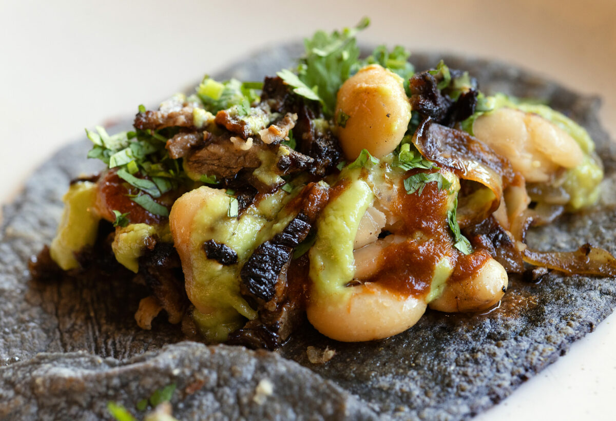 Carne Asada with Ayacote Bean Tacos from Quiote in downtown Petaluma, Friday, Sept. 8, 2023. (John Burgess / The Press Democrat)