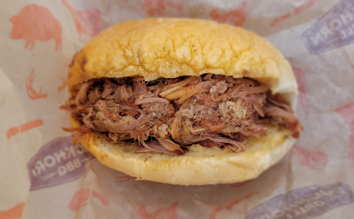 Garlicky Pulled Pork Sandwich from Buckhorn BBQ at BottleRock 2023. (Heather Irwin)