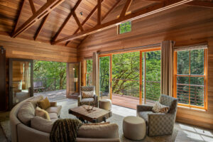 A modern, cedar-clad home makes for a pretty retreat in the woods in Cazadero. This three-bedroom, two-bathroom home is listed for $1.658 million. (Lunghi Studio)