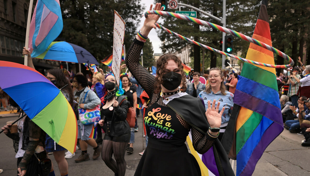 The Sonoma County Pride Parade and Festival progresses west on Fourth St. in downtown Santa Rosa, Saturday, June 4, 2022. (Kent Porter / The Press Democrat) 2022