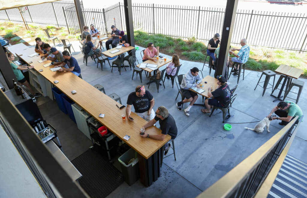 The Fogbelt Brewing Company's Fogbelt Station beer garden in Healdsburg on Friday, August 12, 2022. (Christopher Chung/The Press Democrat)
