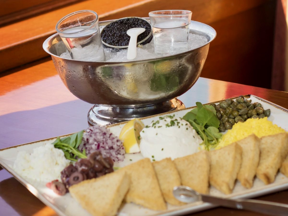 Caviar and bites aboard the Napa Valley Wine Train. (Napa Valley Wine Train)
