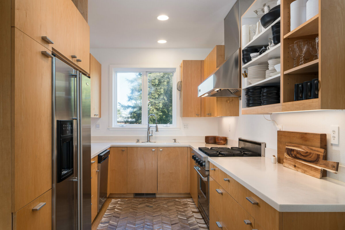 The galley kitchen is off of the great room. (Adam Potts)