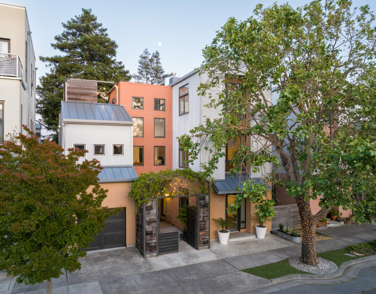 This single family home—with a novel design of two three-story towers connected by a breezeway—is listed for $1.8 million. The three-bedroom, three bathroom live/work home sits in Petaluma’s Warehouse District. (Adam Potts)