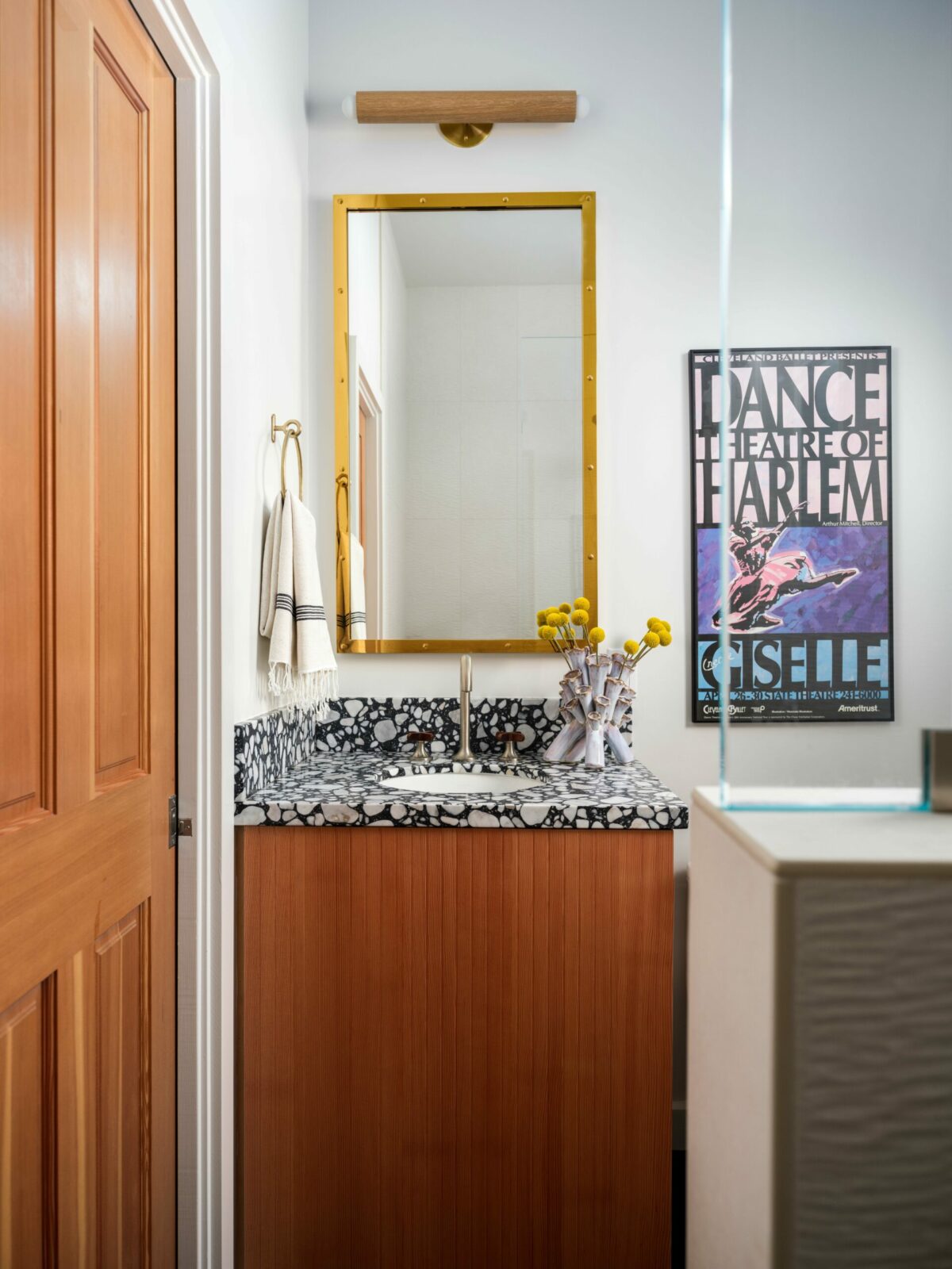 A black and white terrazzo countertop provides what Tama Bell calls "natural drama" with a vintage feel. (Christopher Stark)