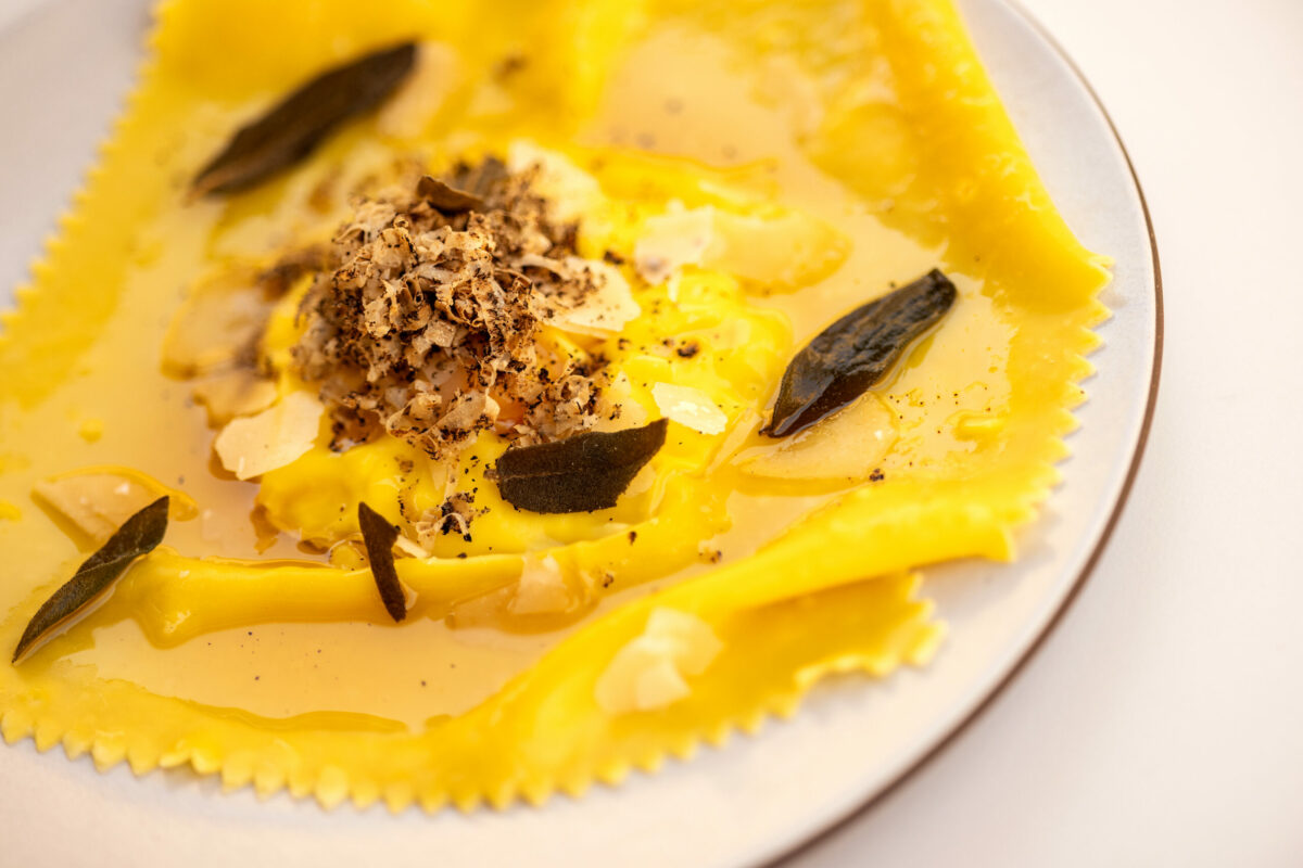 Raviolo al’ Uovo, Summer Truffle, Sage Brown Butter from Molti Amici in Healdsburg Wednesday, July 19, 2023. (John Burgess/The Press Democrat)