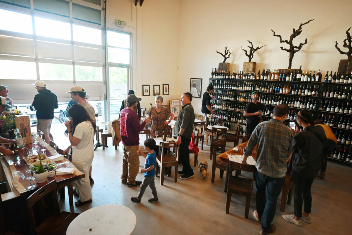 The Punchdown Natural Wine Bar + Bottle Shop during a friends and family soft opening on Friday, May 12, 2023 in the Barlow in Sebastopol. (Erik Castro / For The Press Democrat)