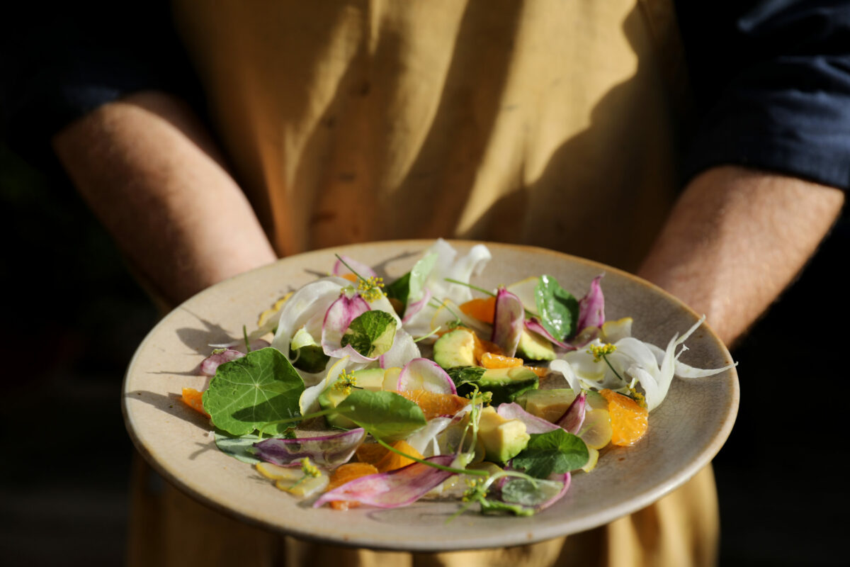 Garden radish, Satsuma mandarins, avocado, nasturtiums, wild fennel with Buddha's Hand citrus vinaigrette at the Boonville Hotel in Boonville. (Beth Schlanker/The Press Democrat)