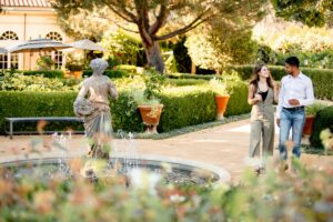 At Chateau St. Jean, a statue of Jean, the winery's namesake, stands in the main courtyard near a fountain. (Chateau St. Jean)