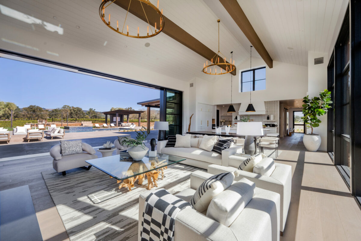 Set in a vineyard, the 5200-square-foot dwelling features a light-bathed, open-concept layout. (Robert Vente / Sotheby’s International Realty)