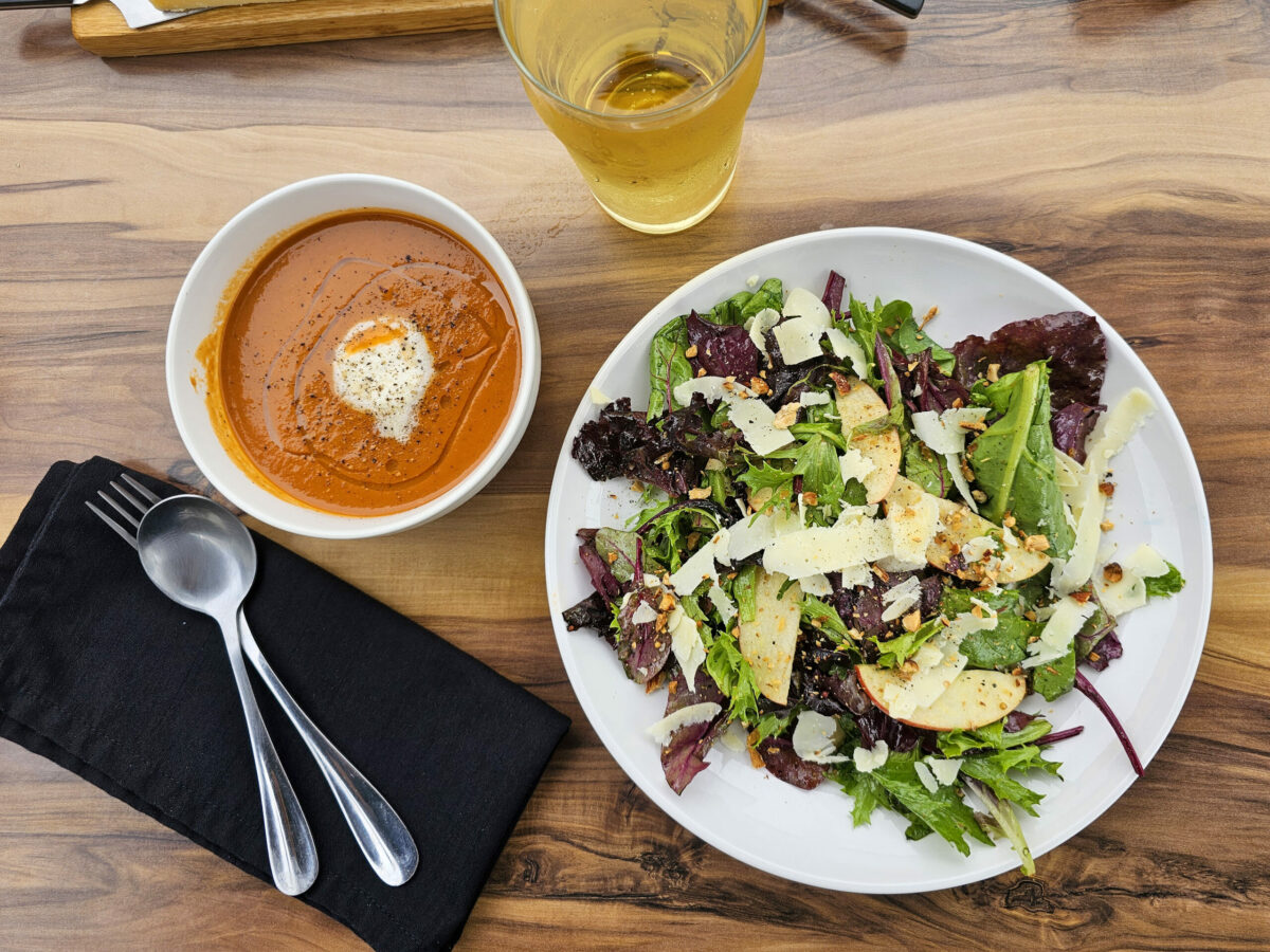 Cheddar apple salad and tomato soup at Wm. Cofield Cheesemakers in Sebastopol (Heather Irwin / The Press Democrat)
