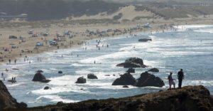 The beaches, parking lots and roads of the Sonoma Coast were filled with folks hoping to escape a third day of intense heat inland on Monday, September 7, 2020. (Photo by John Burgess/The Press Democrat)
