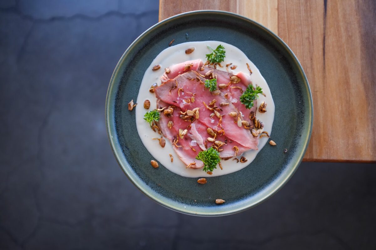 Beef Tartare with Tonnato and Anchovy from chef Susan Kim, who will start a two-week residency as part of Flamingo x Turntable at the Flamingo Resort. (Zaira Asis)