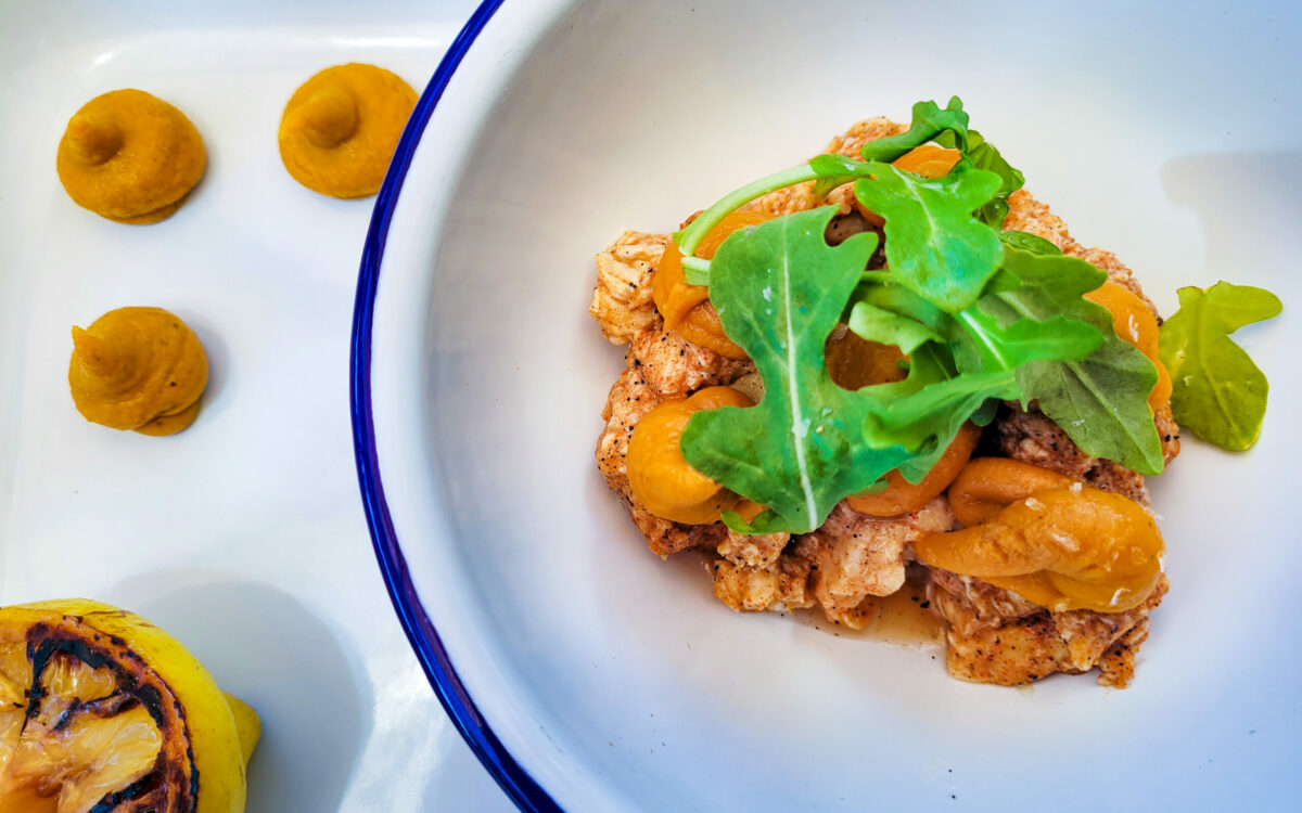 Black ceviche with sweet potato puree at Barrio Cocina at Old Possum Brewing. (Heather Irwin/Sonoma Magazine)