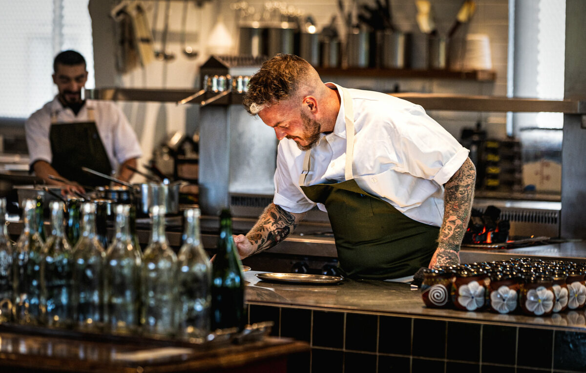 Formerly of Noma in Copenhagen, executive chef Stu Stalker brings his twist on vegan fine dining weekends at Second Story, the new upstairs restaurant at Little Saint in Healdsburg, Sept. 8, 2023. (John Burgess/The Press Democrat)
