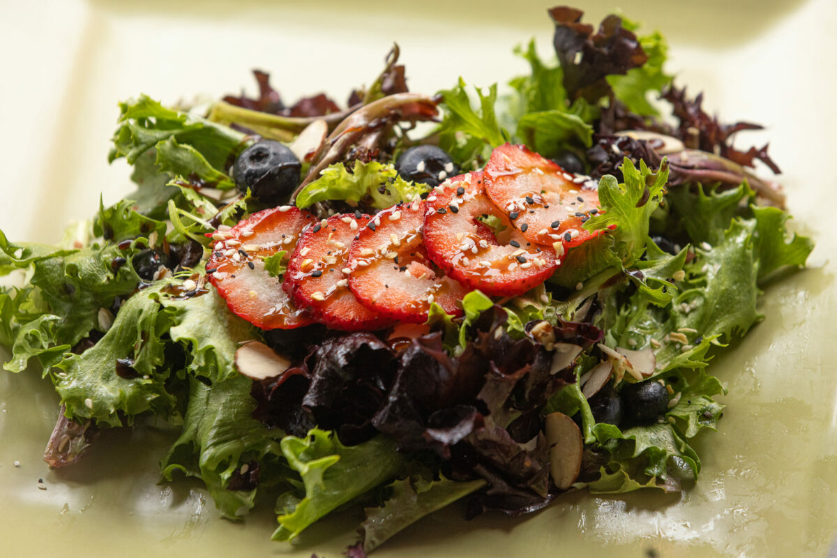 The Cozy Plum Salad with strawberries and blueberries from the Cozy Plum Bistro. (John Burgess/The Press Democrat)