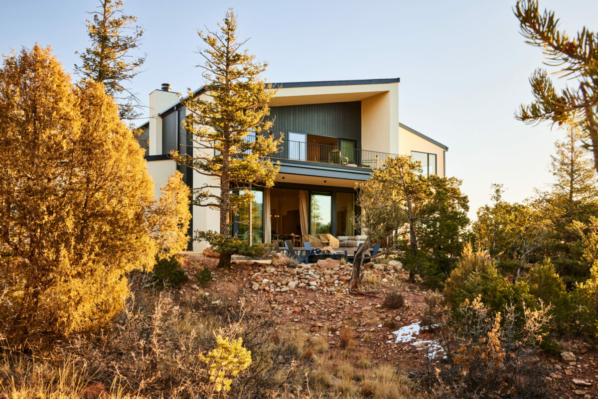 The 3000-square foot home sits on a forested ridge at the base of the 14,000-foot mountain range. (Nicole Franzen)