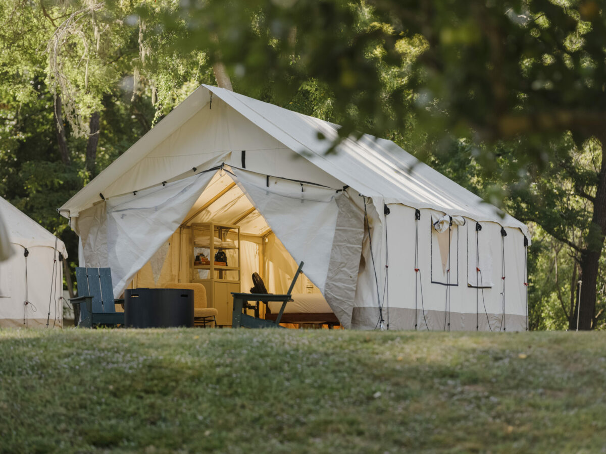 Accommodations at Guerneville's Dawn Ranch come in a variety of configurations, ranging from luxe glamping tents and one-room cabins to two-bedroom bungalows with a full kitchen. (Dawn Ranch)
