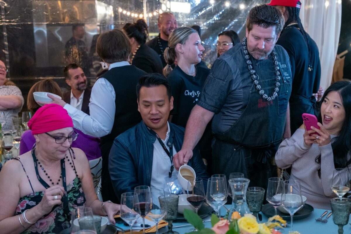 Chef Dustin Valette serves guests at the Chefs for Maui fundraising event. (Chefs for Maui)