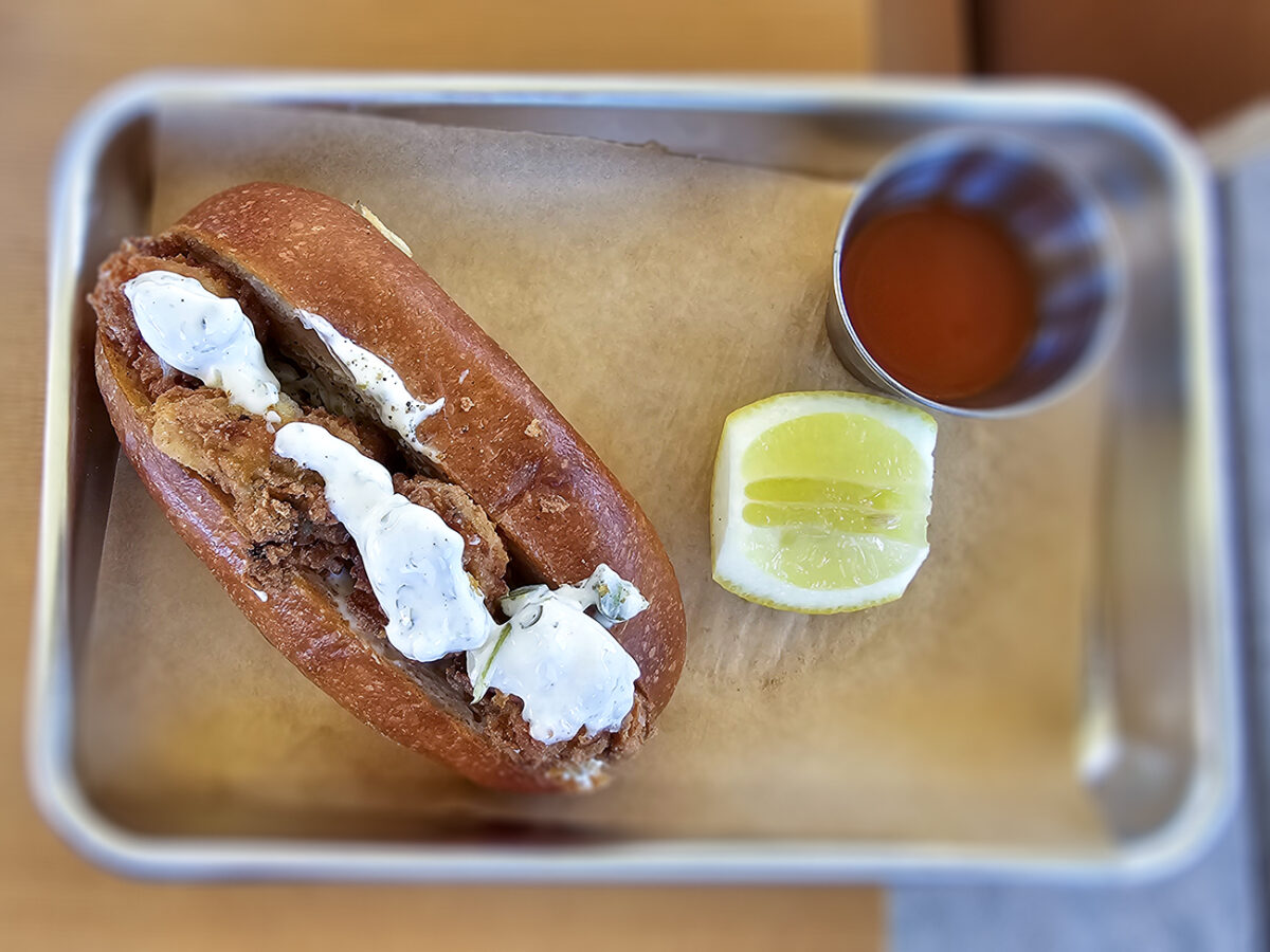 Fried oyster roll at Valley Swim Club in Sonoma. (Heather Irwin/Sonoma Magazine)