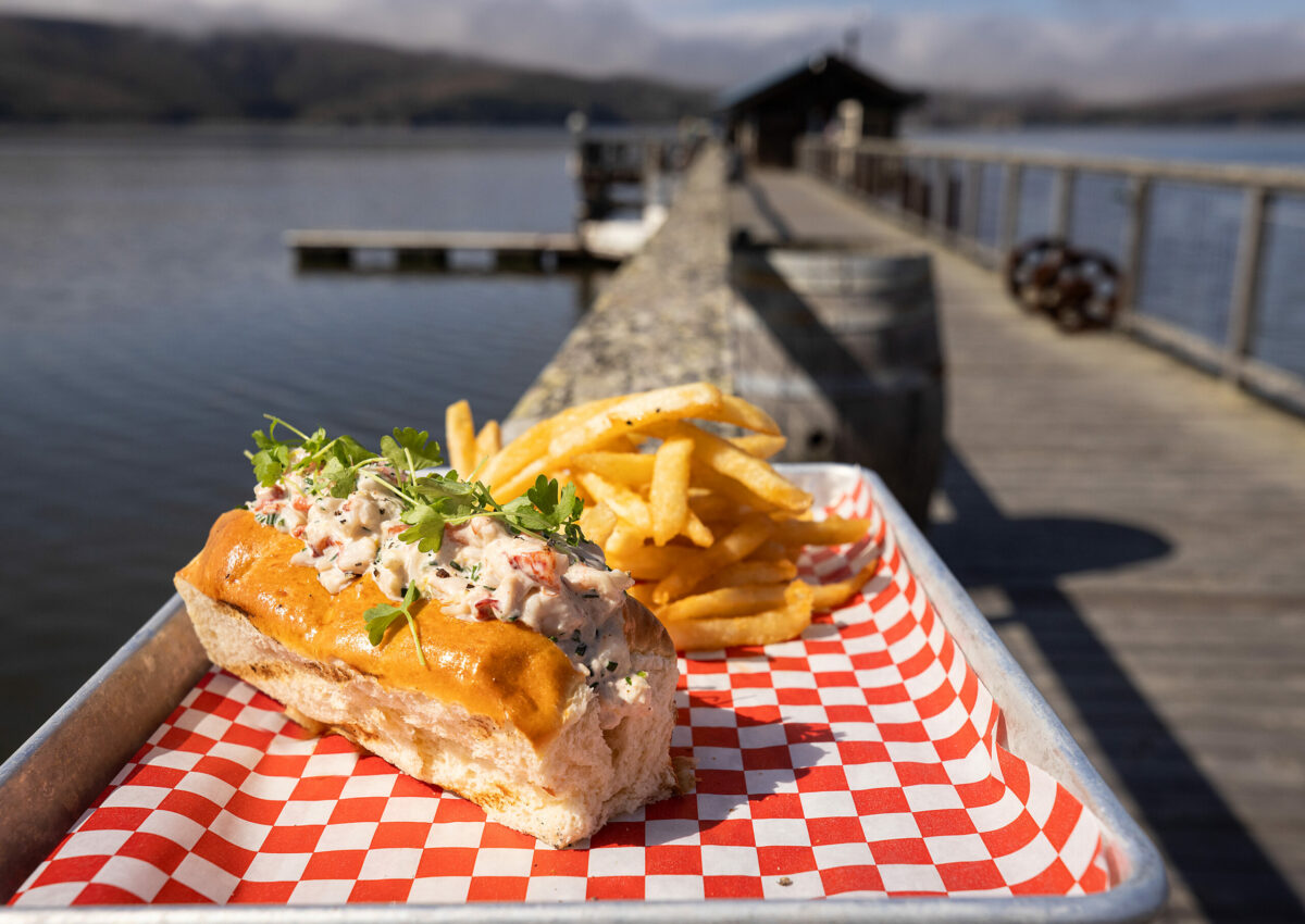Lobster Roll with mayo, lemon, chives, tarragon and extra crispy fries from Nick’s Cove Restaurant on Tomales Bay Monday, September 18, 2023. (Photo John Burgess/The Press Democrat)