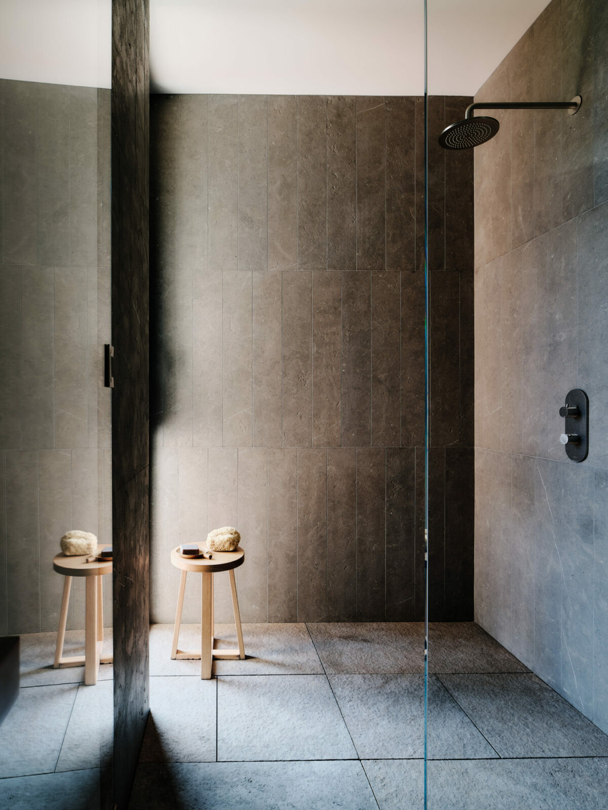Shower with stone tiles. (Joe Fletcher)