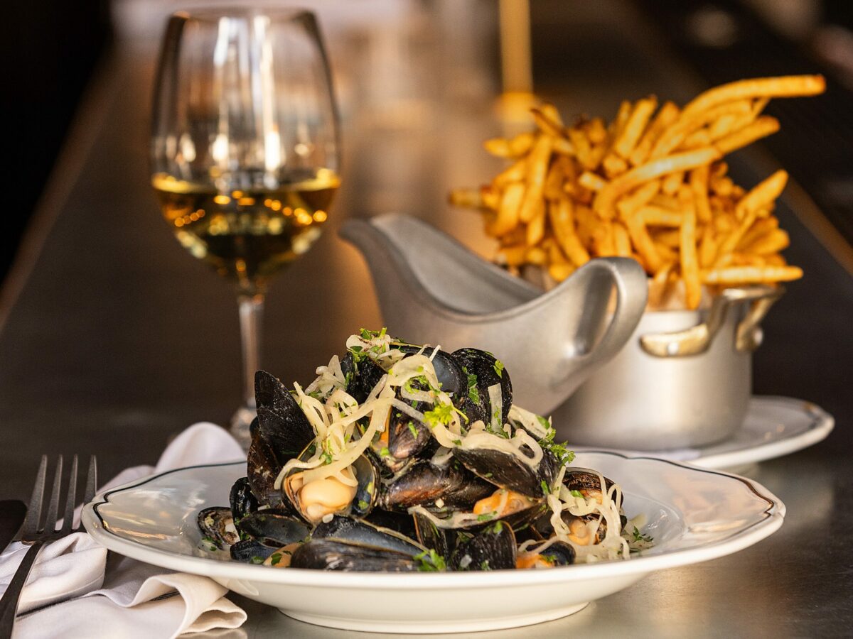 Mussels & Frites with cider, shallots, and Dijon créme fraîche from Augie’s French Tuesday, November 28, 2023, on Courthouse Square in Santa Rosa. (John Burgess/The Press Democrat)