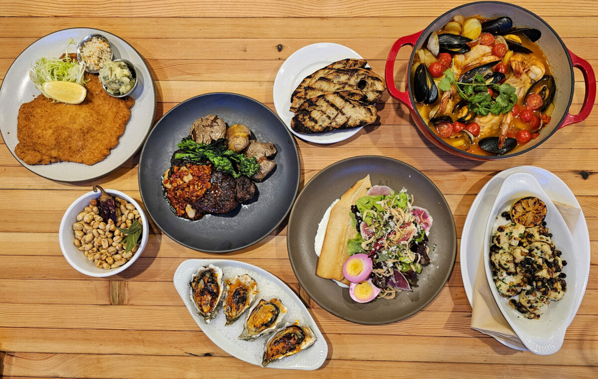 Schnitzel, Spanish Rib Eye, Fish Stew, Roasted Cauliflower, Trout Salad, Barbecued Oysters, Roasted Peanuts at Townes restaurant in Santa Rosa. (Heather Irwin/The Press Democrat)