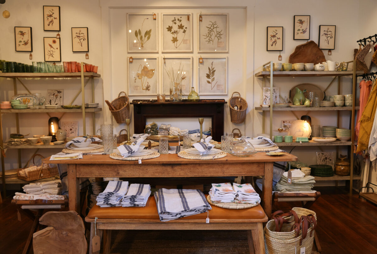 Table settings and home furnishings and decor at Acorn in Duncans Mills, Thursday, Aug. 10, 2023. (Christopher Chung / The Press Democrat)