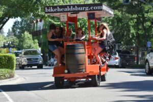 BikeHealdsburgBike Healdsburg, the first party bike in Sonoma County, offers several different tours: a morning exercise tour, a daily history and architecture immersion, a wine-tasting and nibbles excursion and a bar crawl. Click through the gallery for a taste of the experience.