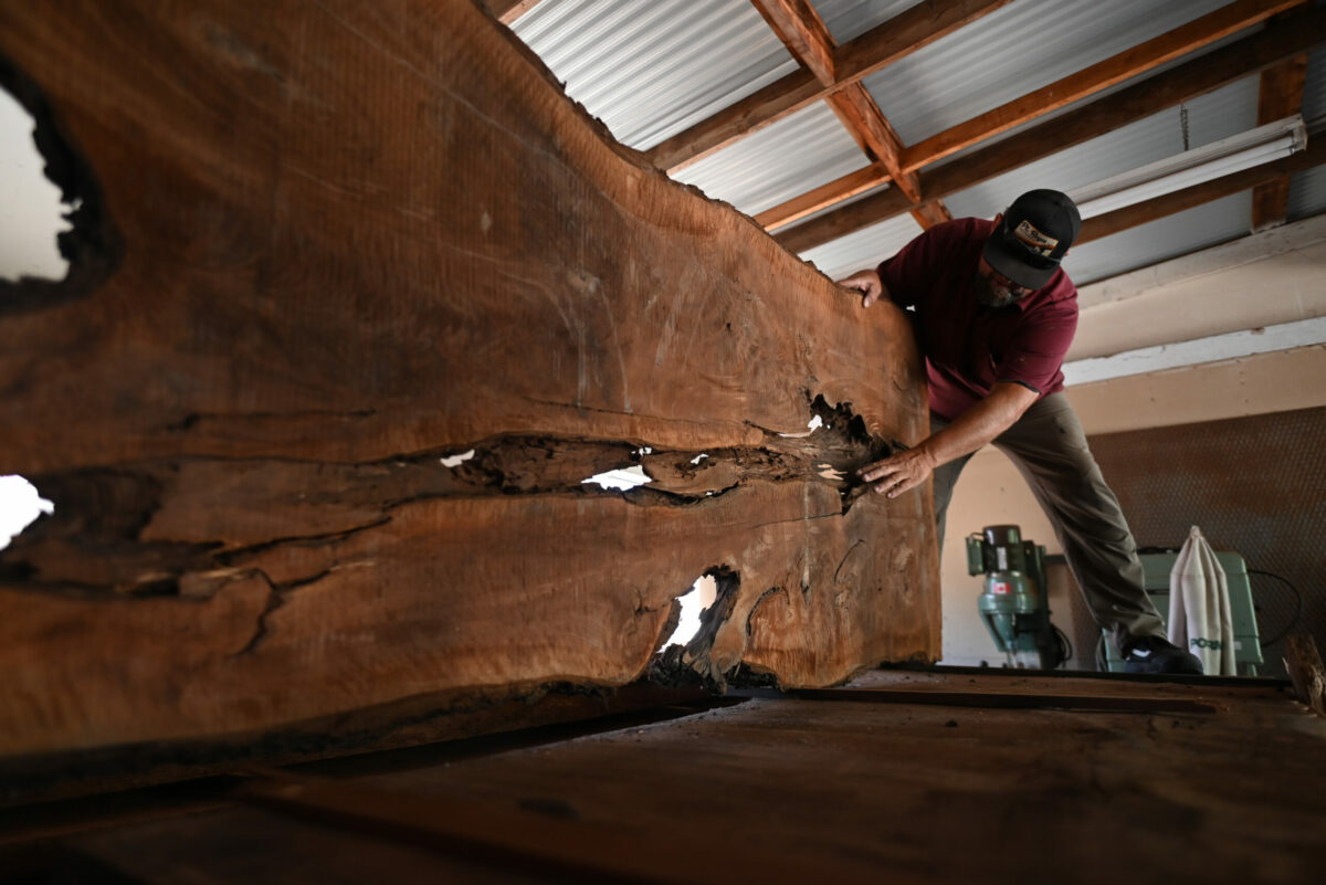Almos waits as long as five years for salvaged and recycled woods to properly dry and age. Only then will he craft his designs. (Erik Castro/for Sonoma Magazine)