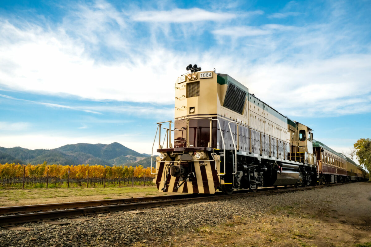 The Napa Valley Wine Train said that its new locomotive will be “nearly silent and odorless,” enhancing the passenger travel experience as it complies with environmental regulations. (Napa Valley Wine Train)